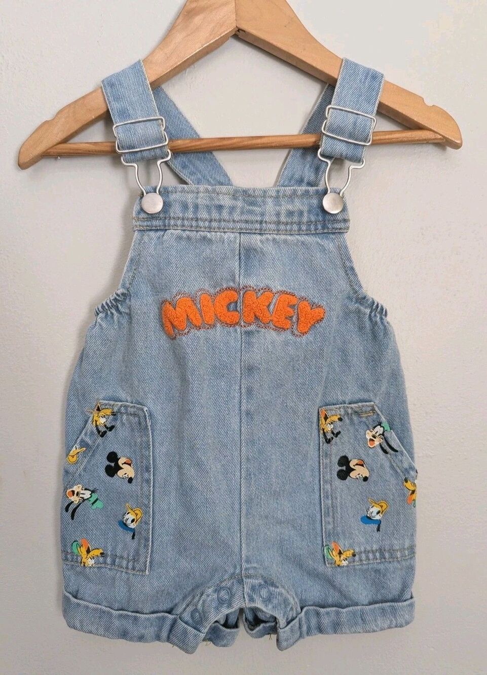 Disney Baby Denim Overall Shortalls Size 3 6 Months Mickey Mouse 100% Cotton